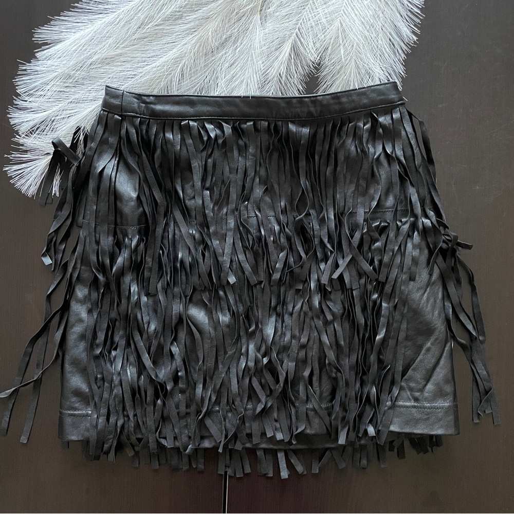 H&M High Waisted Faux Leather Fringe Tassel Skirt